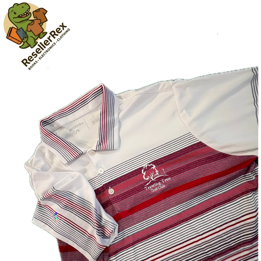 Antigua Trysting Tree Golf Club Polo Shirt Mens Large Striped Golf Activewear